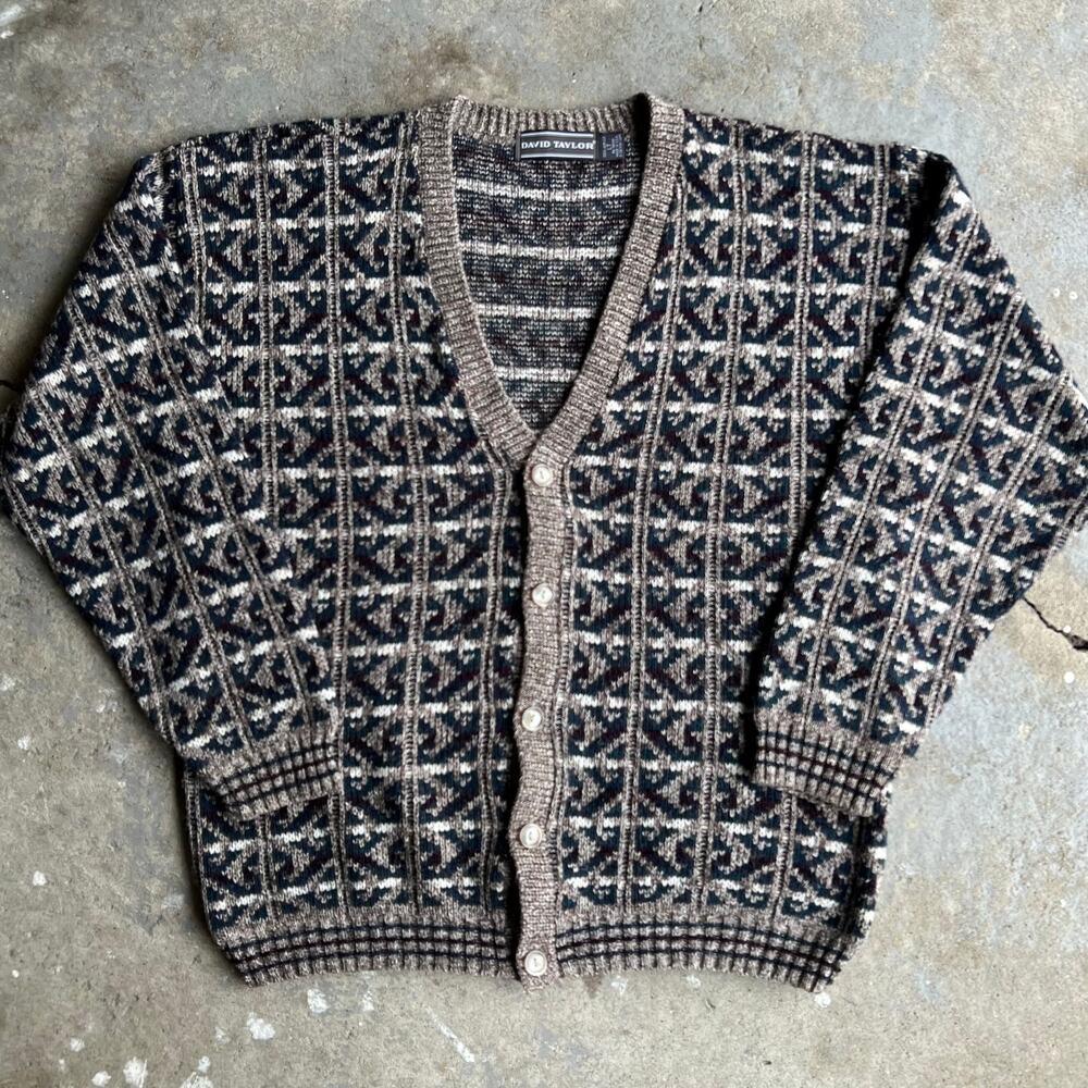Vintage Y2k Abstract Pattern Cardigan Knit Sweater - image 1